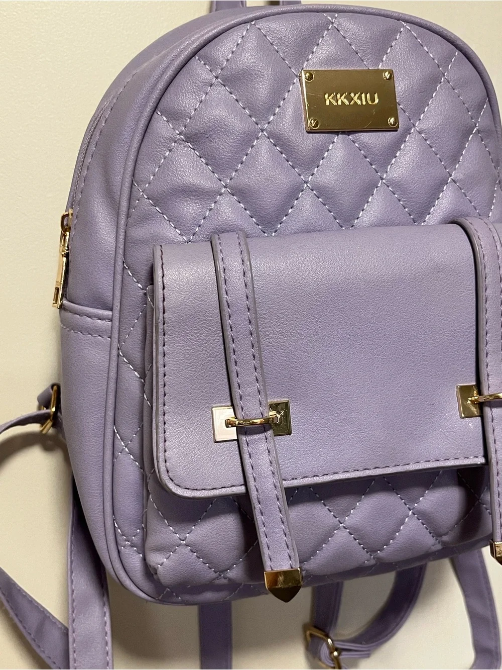 EUC KKXIU Lavender Purple Quilted Mini Backpack Gold Tone Hardware